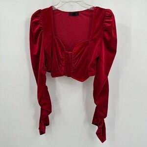 Womens Whimsigoth Red Velvet Corset Top Size M Cropped Dramatic Gothic Romantic